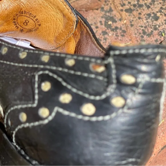 John Fluevog Adrians Amanda Saddle Shoe Loafer Leather Size 8 Womens Black Khaki - Picture 9 of 16